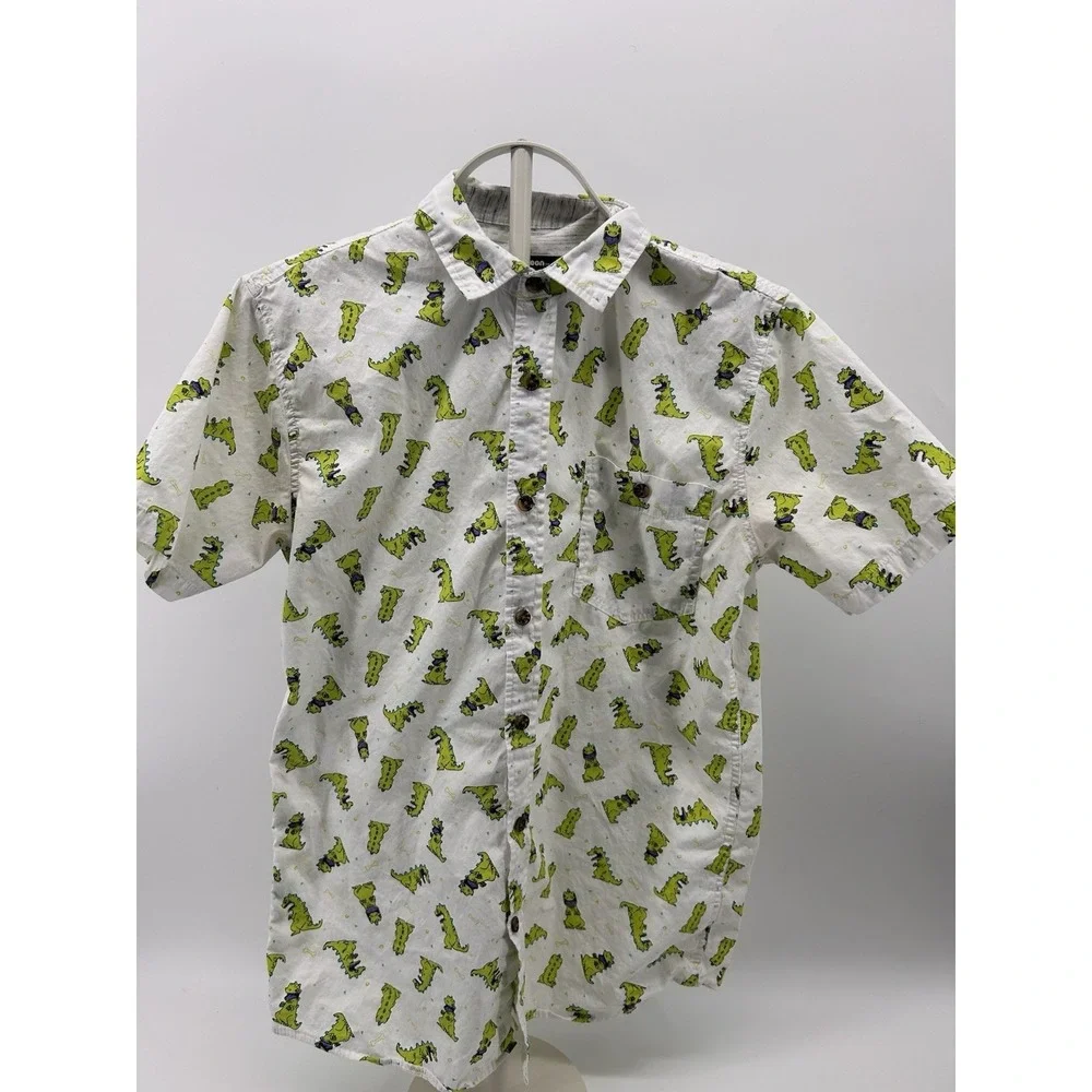 Nickelodeon‎ Rugrats Dinosaur Reptar All Over Print Mens Shirt Small Button Up